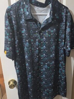 Puma Men’s Short Sleeve Polo - Black with Teal & Gray Hex Print